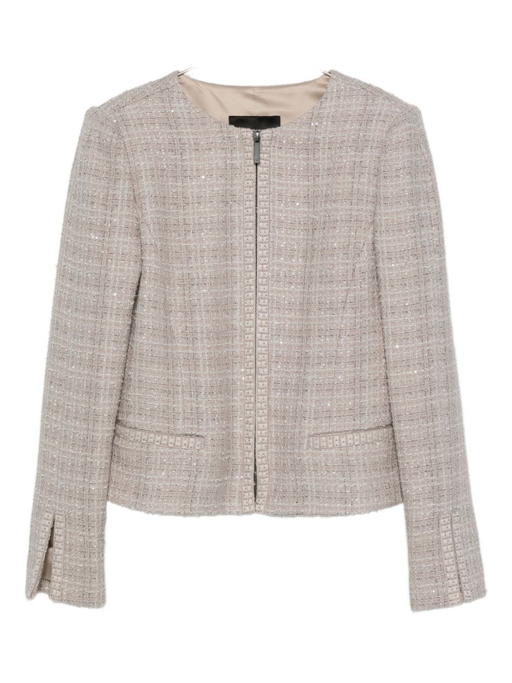 Emporio Armani Tweed Sequin-embellished Jacket In Gray