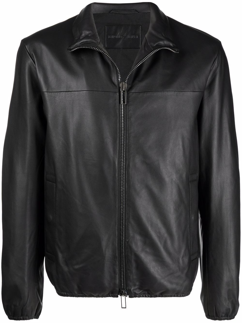 Leather Zipped Jacket - Emporio Armani - Modalova