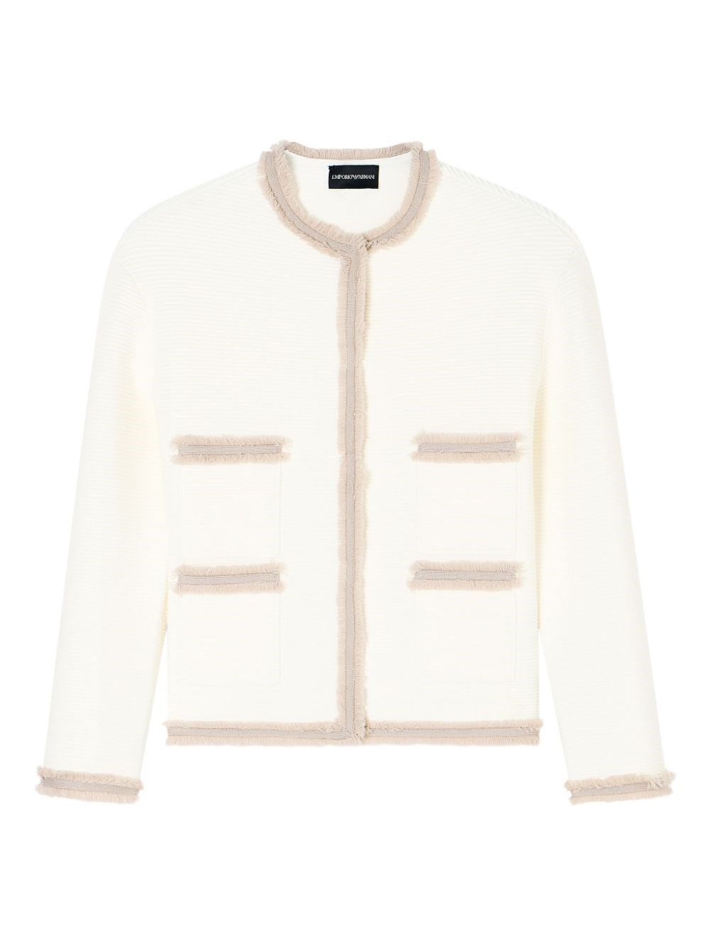 Emporio Armani Ottoman Stitch Knit Jacket With Fringe Hems