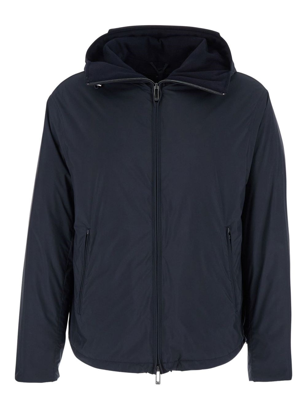 Emporio Armani Blue Down Jacket With Hood And Front Zip Closure In Tech Fabric Man In Black