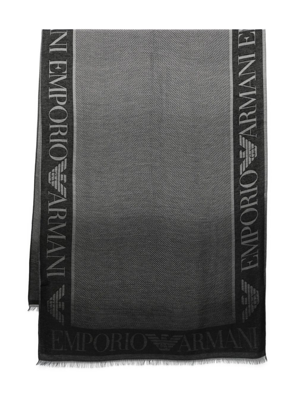 Emporio Armani Frayed Rectangular Logo Scarf In Black