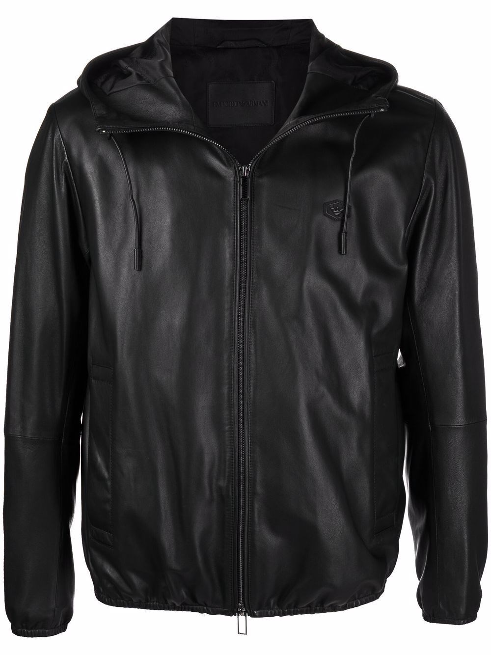 Emporio Armani Lambskin Hooded Jacket Drawstring In Black