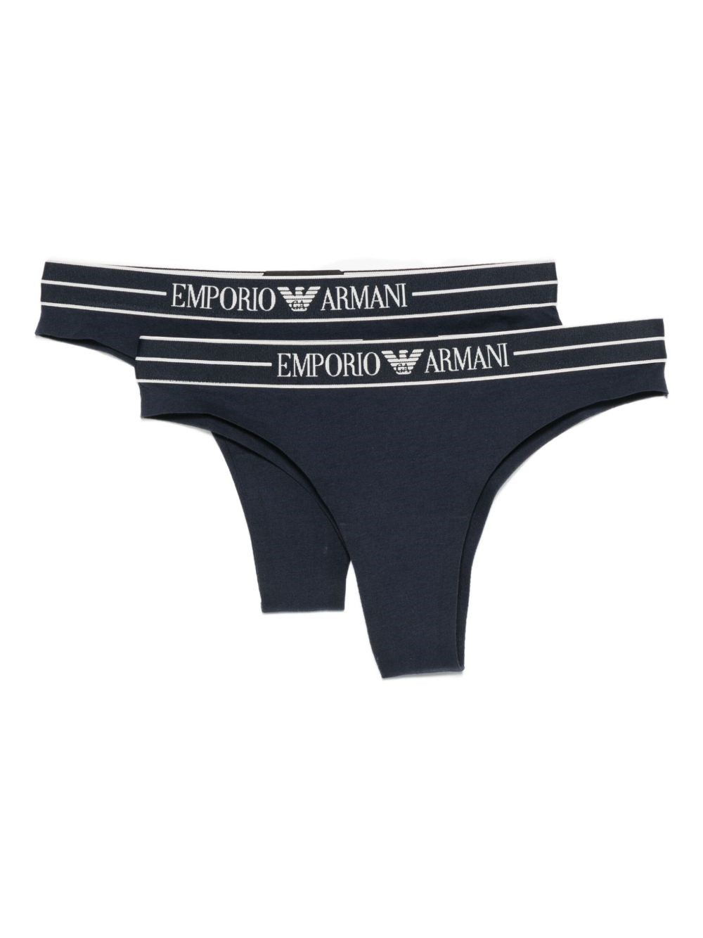 Emporio Armani Elastic Waistband Two-pack Brazilian Briefs In Blue