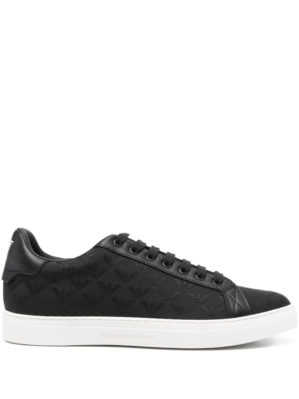 Emporio Armani Nylon Sneakers With Jacquard All-over Eagle In Black