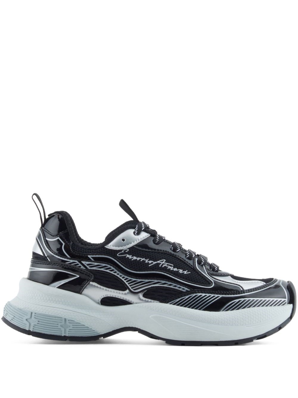 Emporio Armani Mesh Sneakers With Laminated Details And Signature Logo In Black