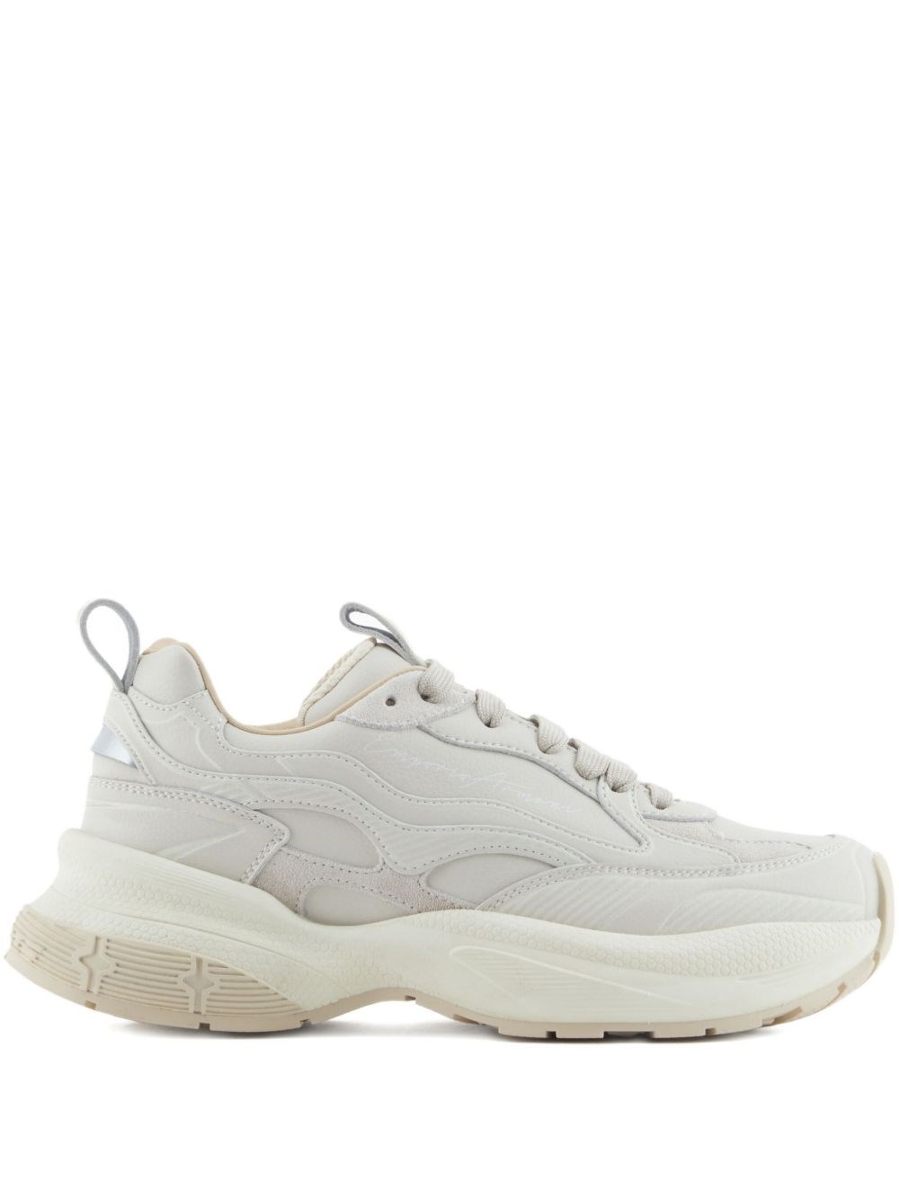 Emporio Armani Leather Sneakers With Velvet Details And A Signature Logo In Silver