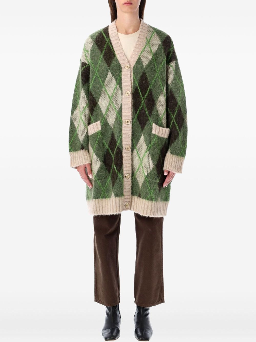 Emporio Armani Long Argyle Pattern Jacket Front Pockets In Multi