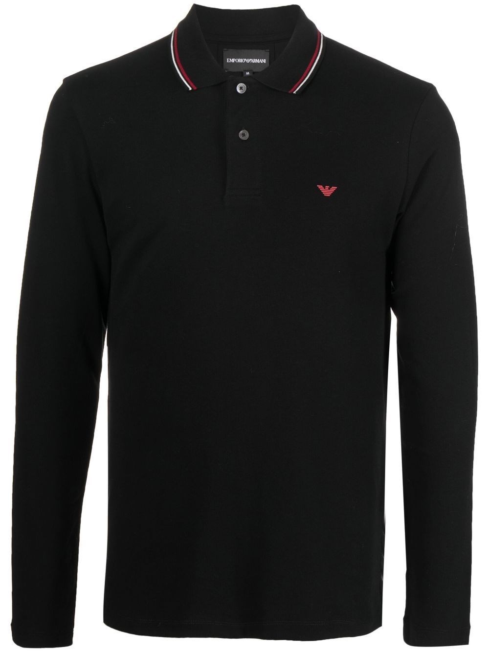 Emporio Armani Black Long Sleeve Polo Shirt With Logo Embroidery In Stretch Cotton Man In Black