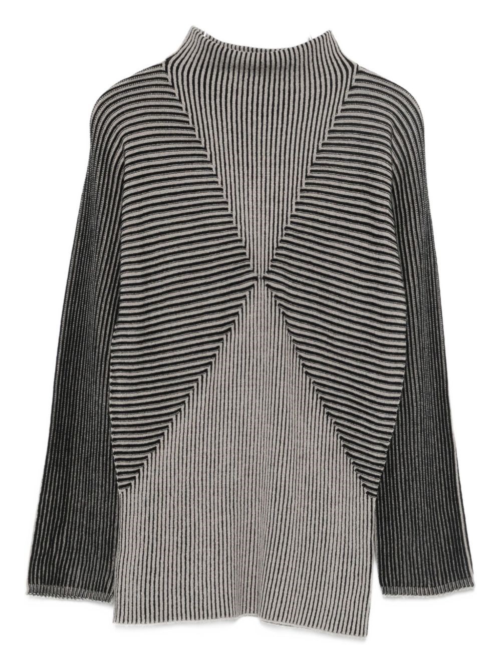 Emporio Armani Long Sleeve Striped Mock Neck Top In Black