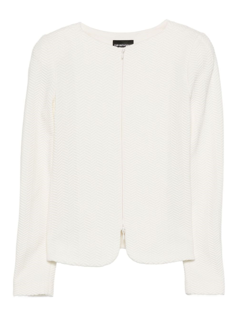 Emporio Armani Herringbone-pattern Zip-up Jacket In White
