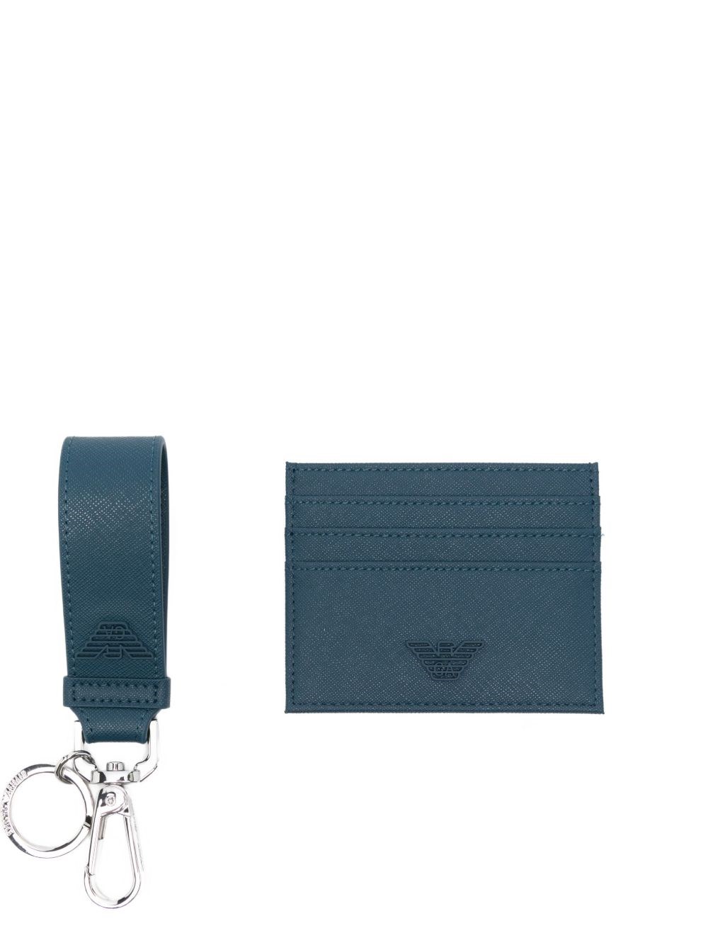 Emporio Armani Asv Gift Box With Regenerated Saffiano Keyring And Card Holder In Blue