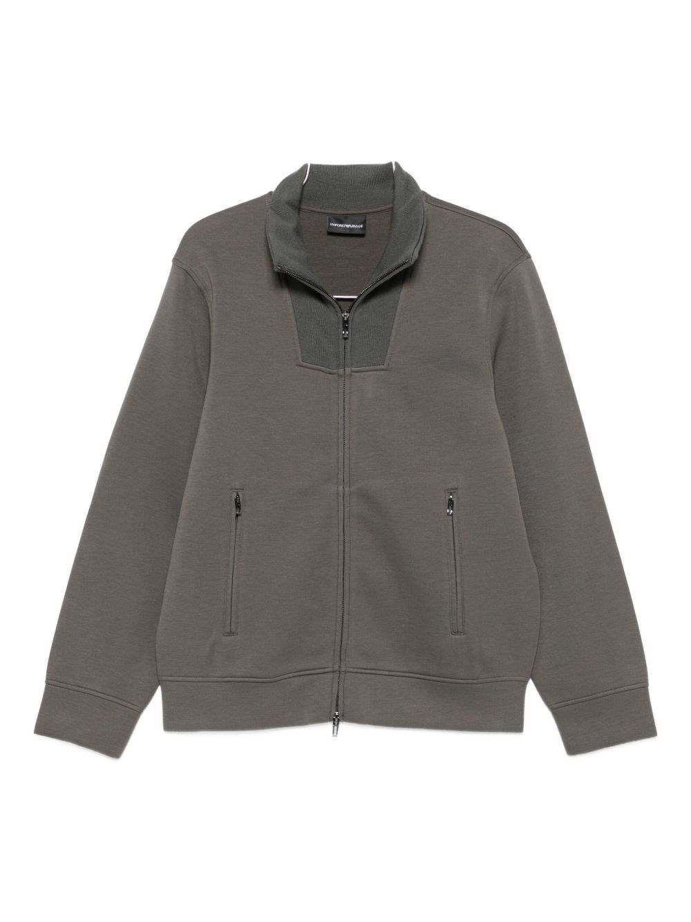 Emporio Armani High Collar Zipped Knit Sweatshirt With Pockets In Gray