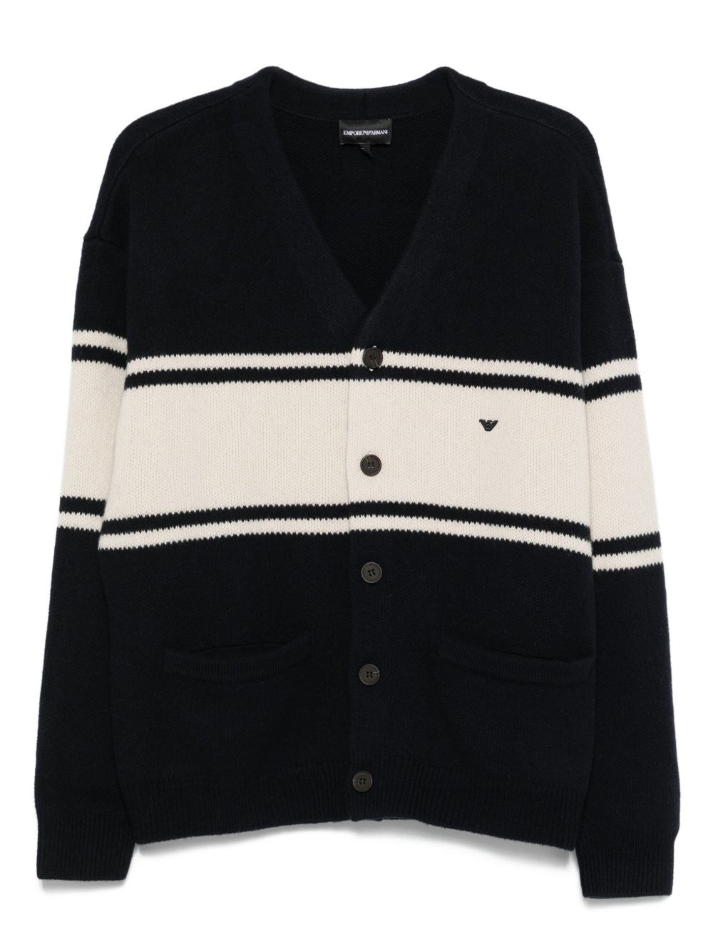 Emporio Armani Wool V-necked Cardigan In Blue
