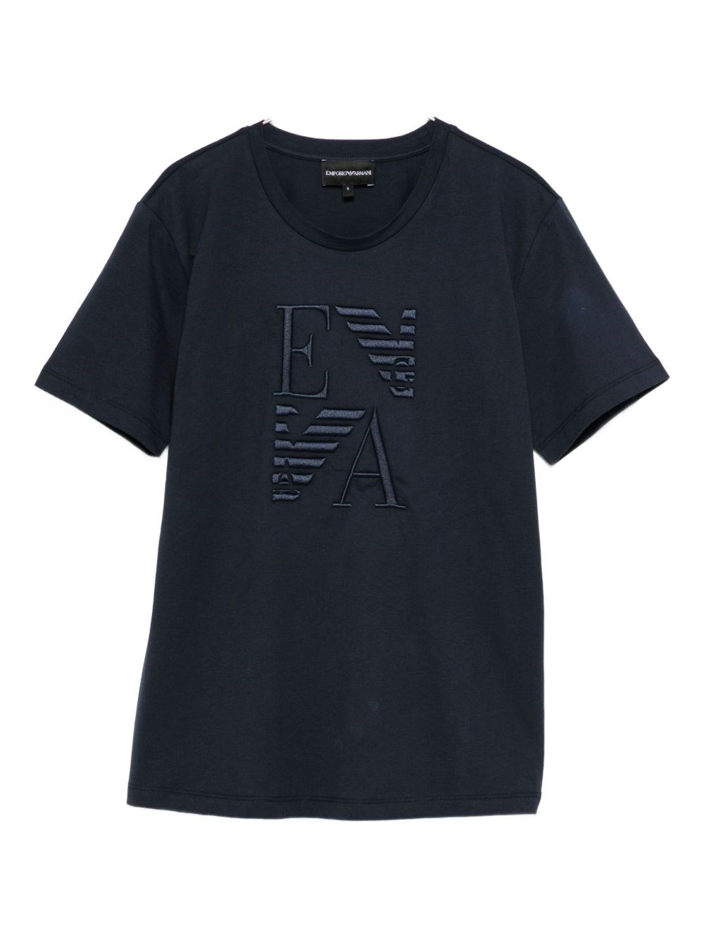 Emporio Armani Rganic Cotton T-shirt With Logo Embroidery In Blue