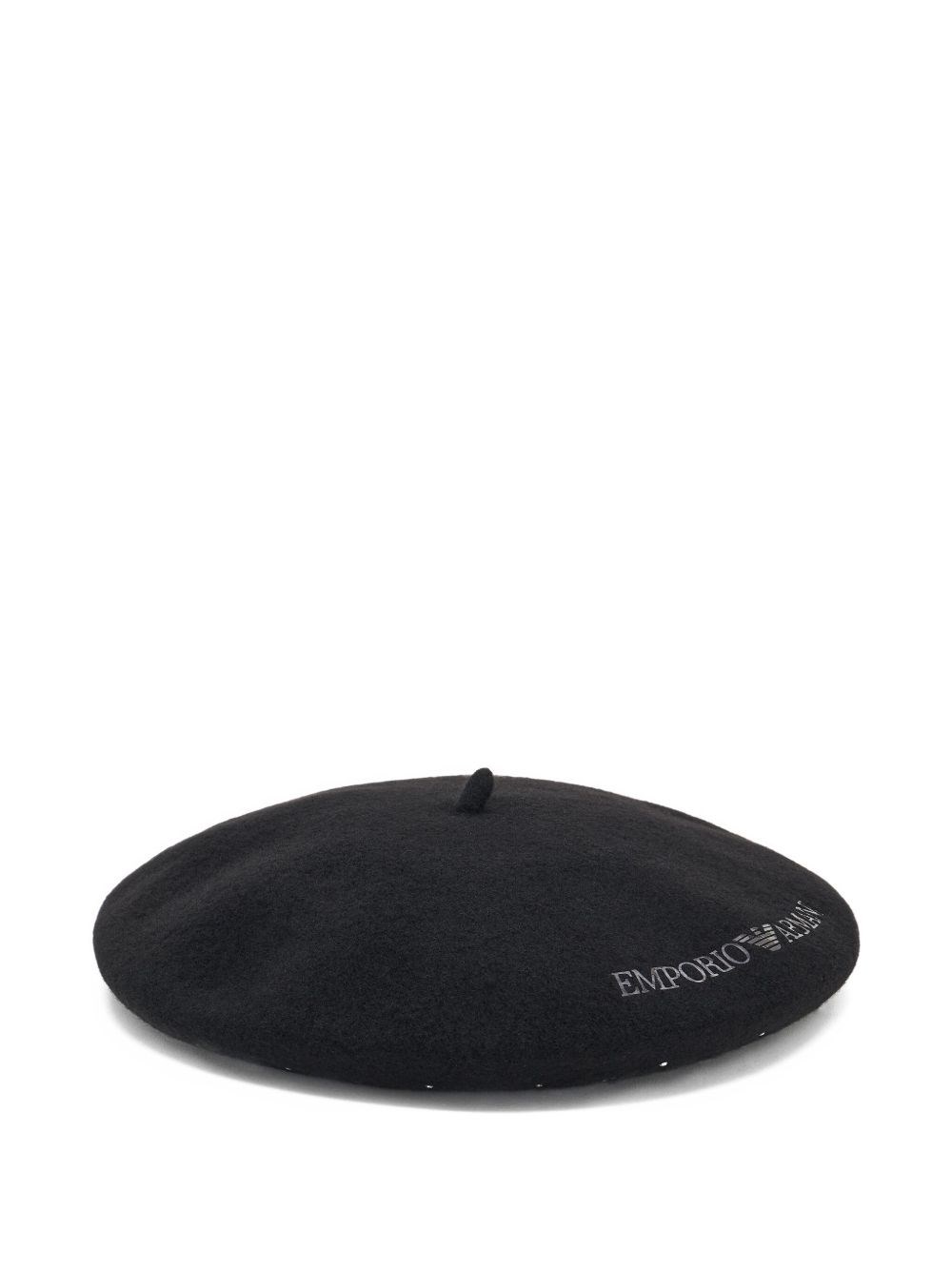 Emporio Armani Wool Beret With A Micro-stud Logo In Black