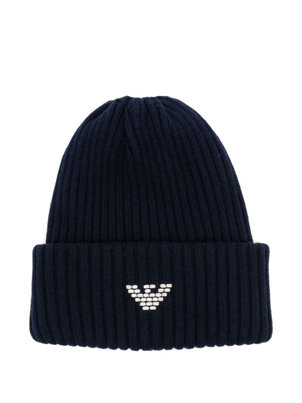 Emporio Armani Logo Wool Blend Beanie In Blue