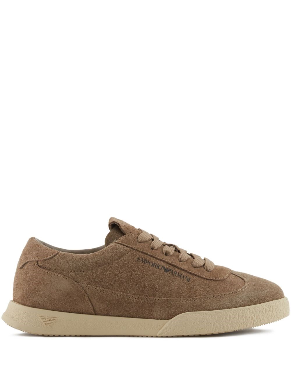 Emporio Armani Brown Calf Leather Sneakers In Brown