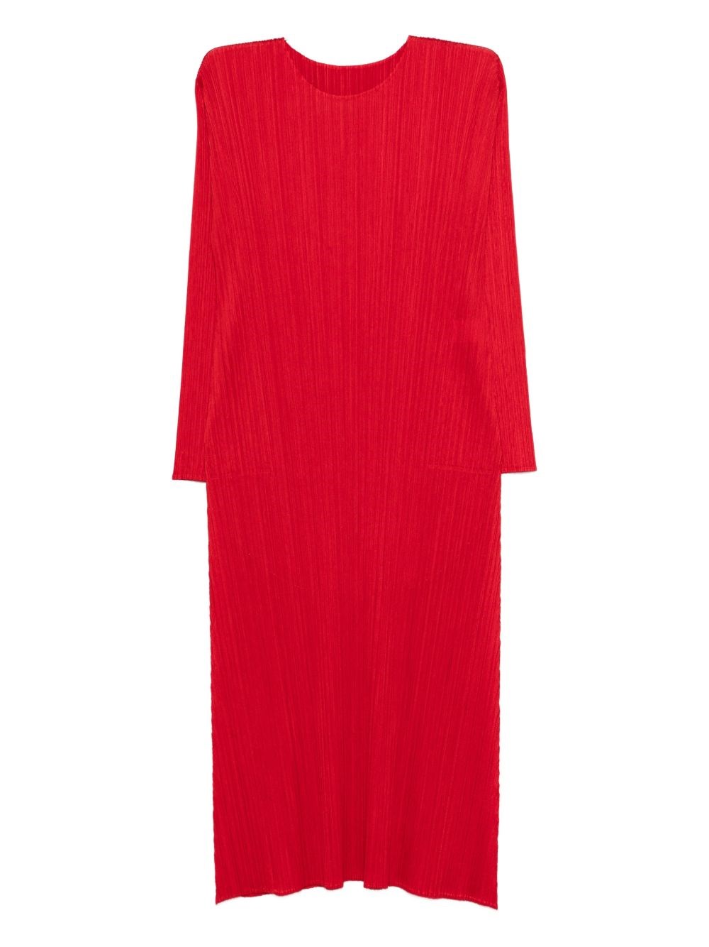 Issey Miyake Pleats Please Pleated Long Dress In Red