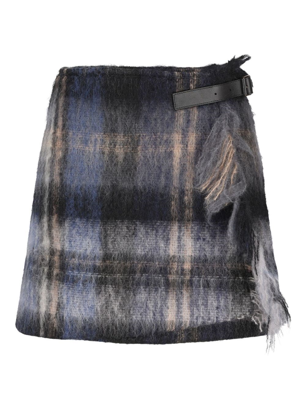 Loewe Blue Checked Mini Skirt In Mohair And Wool Blend In Blue