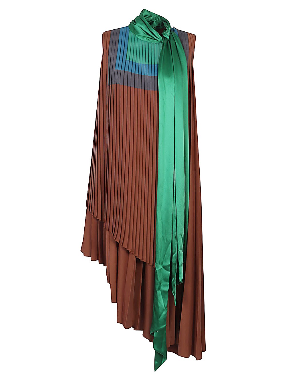 Loewe Pleated Asymmetric Midi Dress In Brown