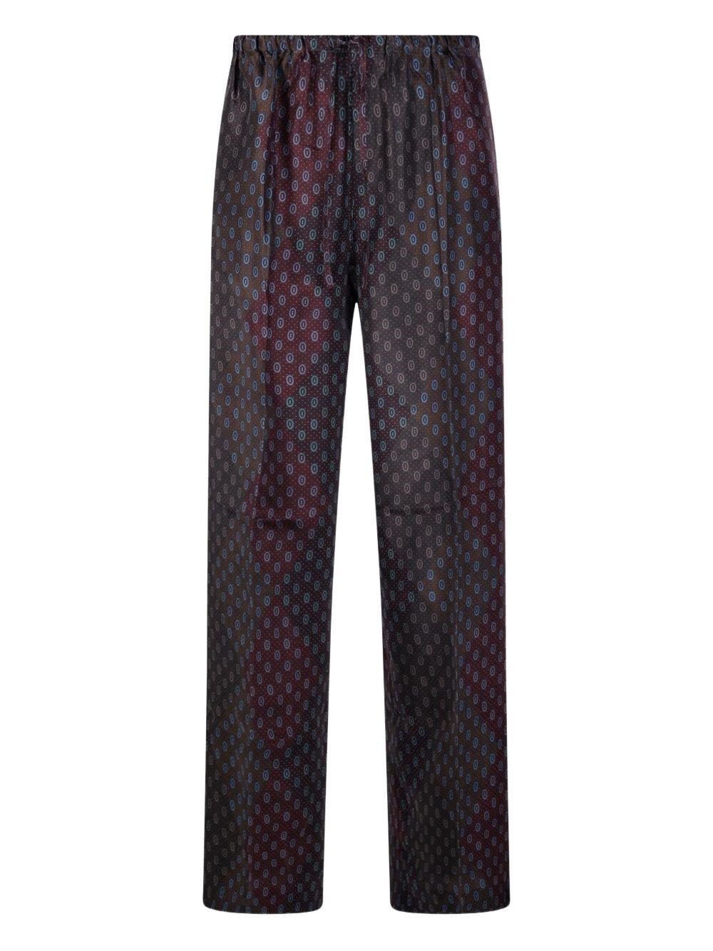 Dries Van Noten Patterned Elastic Waistband Relaxed Fit Trousers In Brown