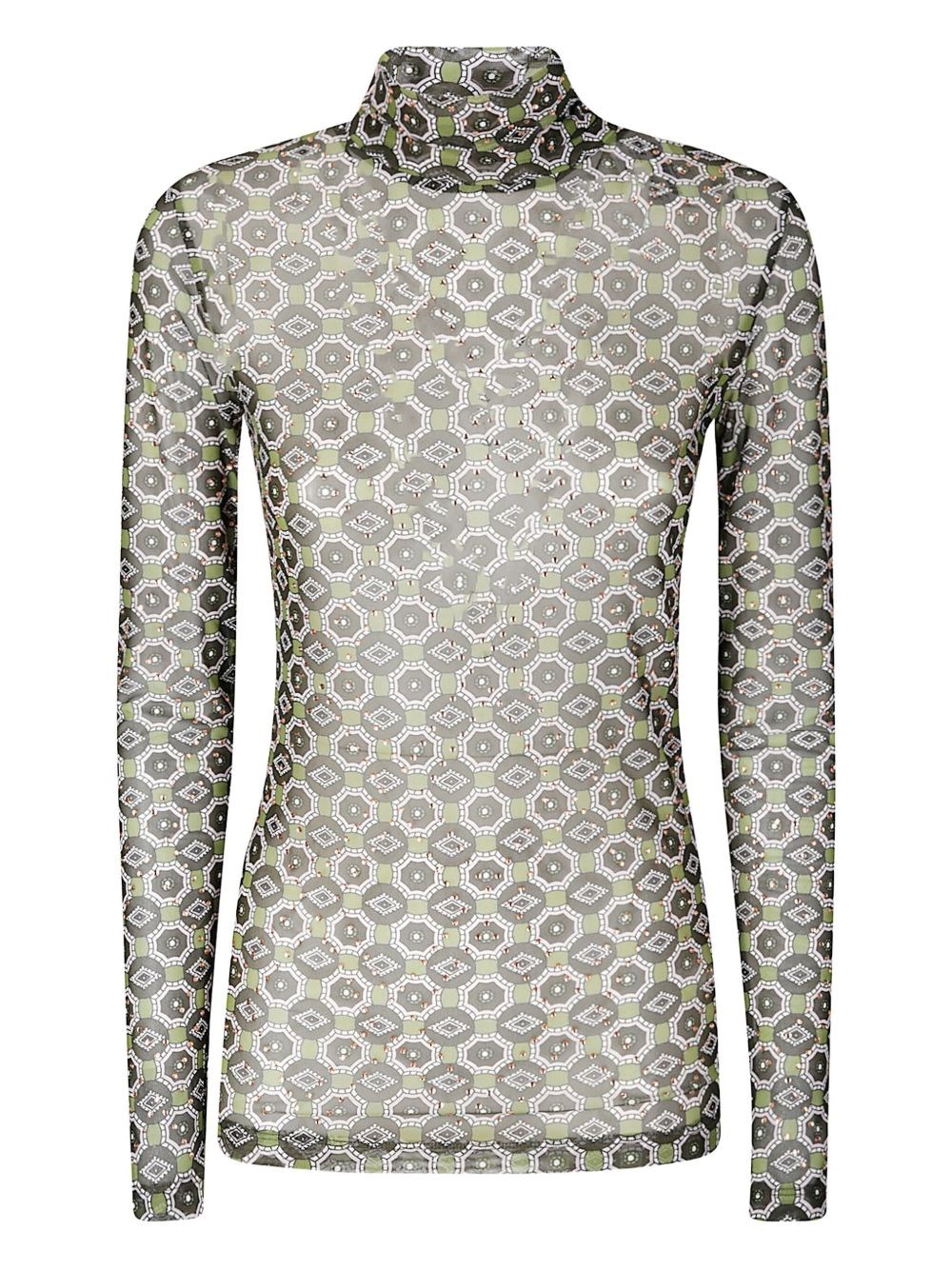 Dries Van Noten Geometric Mesh Top With Glitter Accents In Green