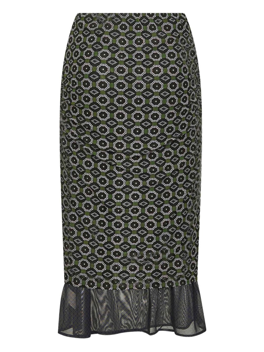 Dries Van Noten Women Green Printed Mesh Layered Midi Skirt In Multi