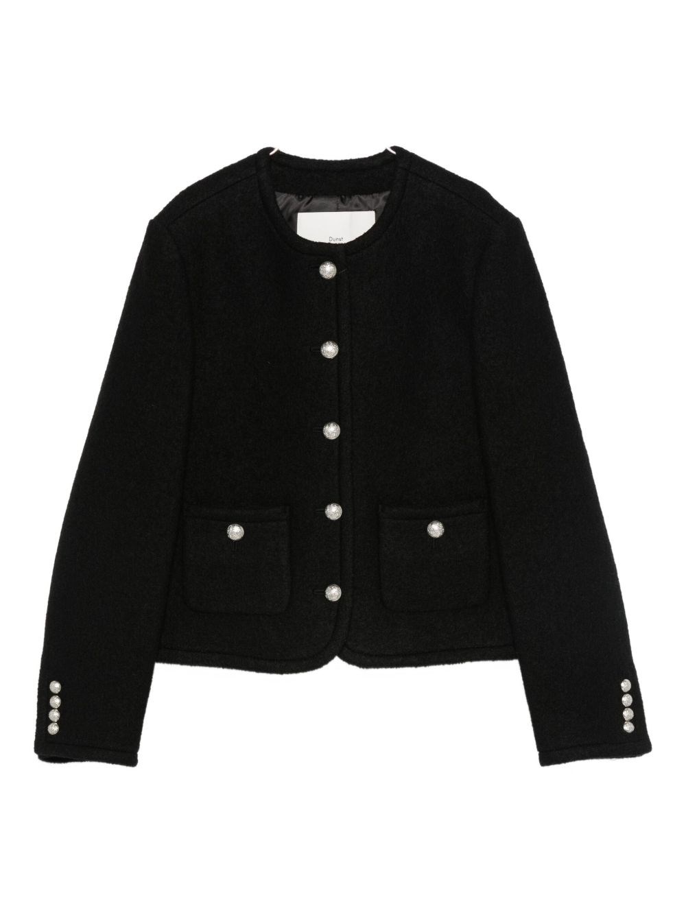 Dunst Cropped Black Tweed Jacket With Button Detailing In Black