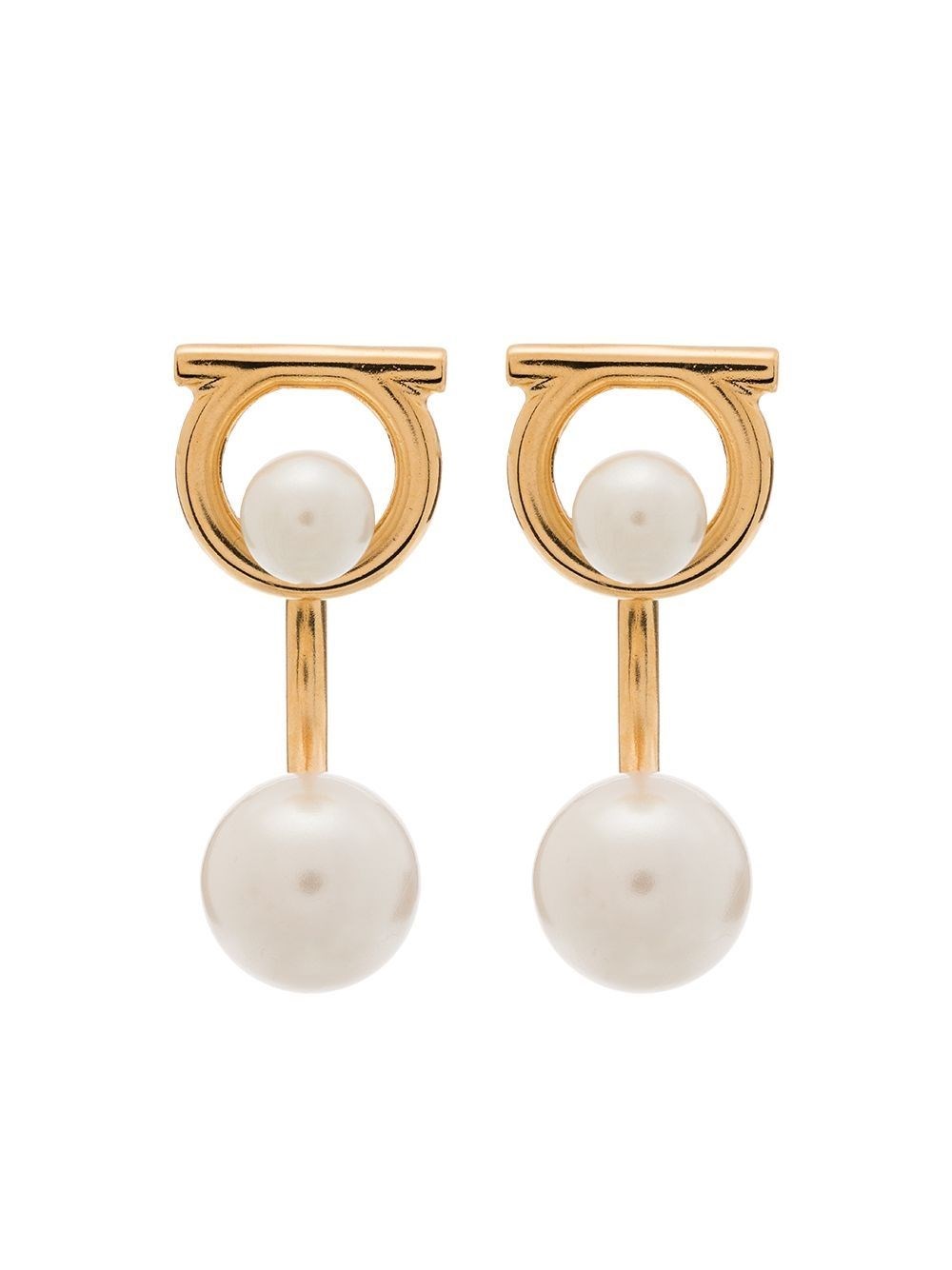 Ferragamo Women Gancini Earrings With Pearls In Gold