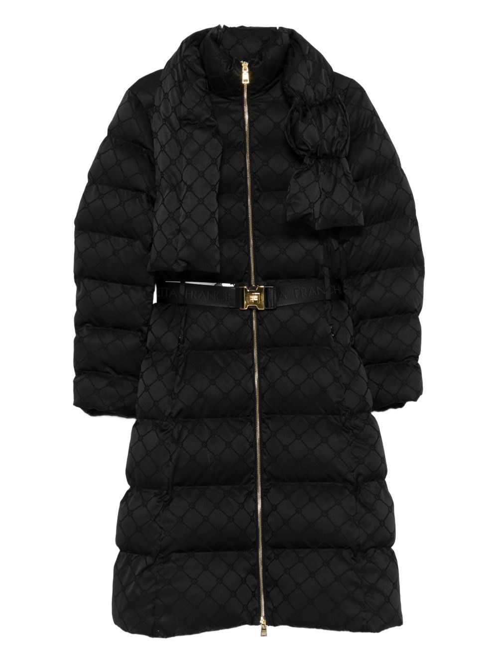 Elisabetta Franchi Midi Down Jacket In Black