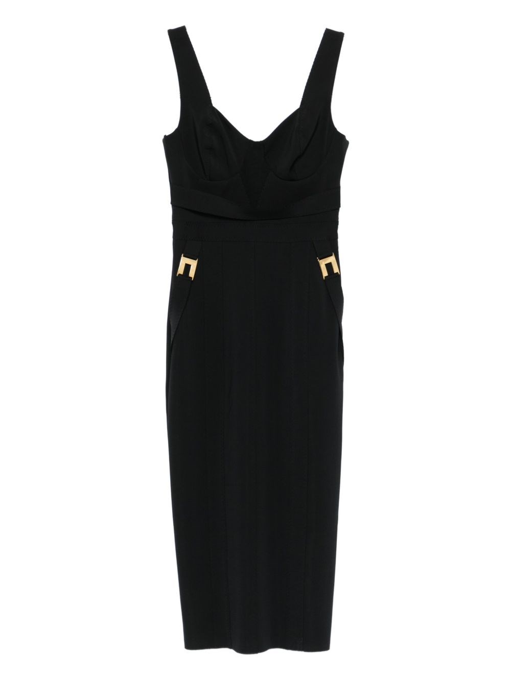 Elisabetta Franchi Fitted Midi Dress With Sweetheart Neckline In Black