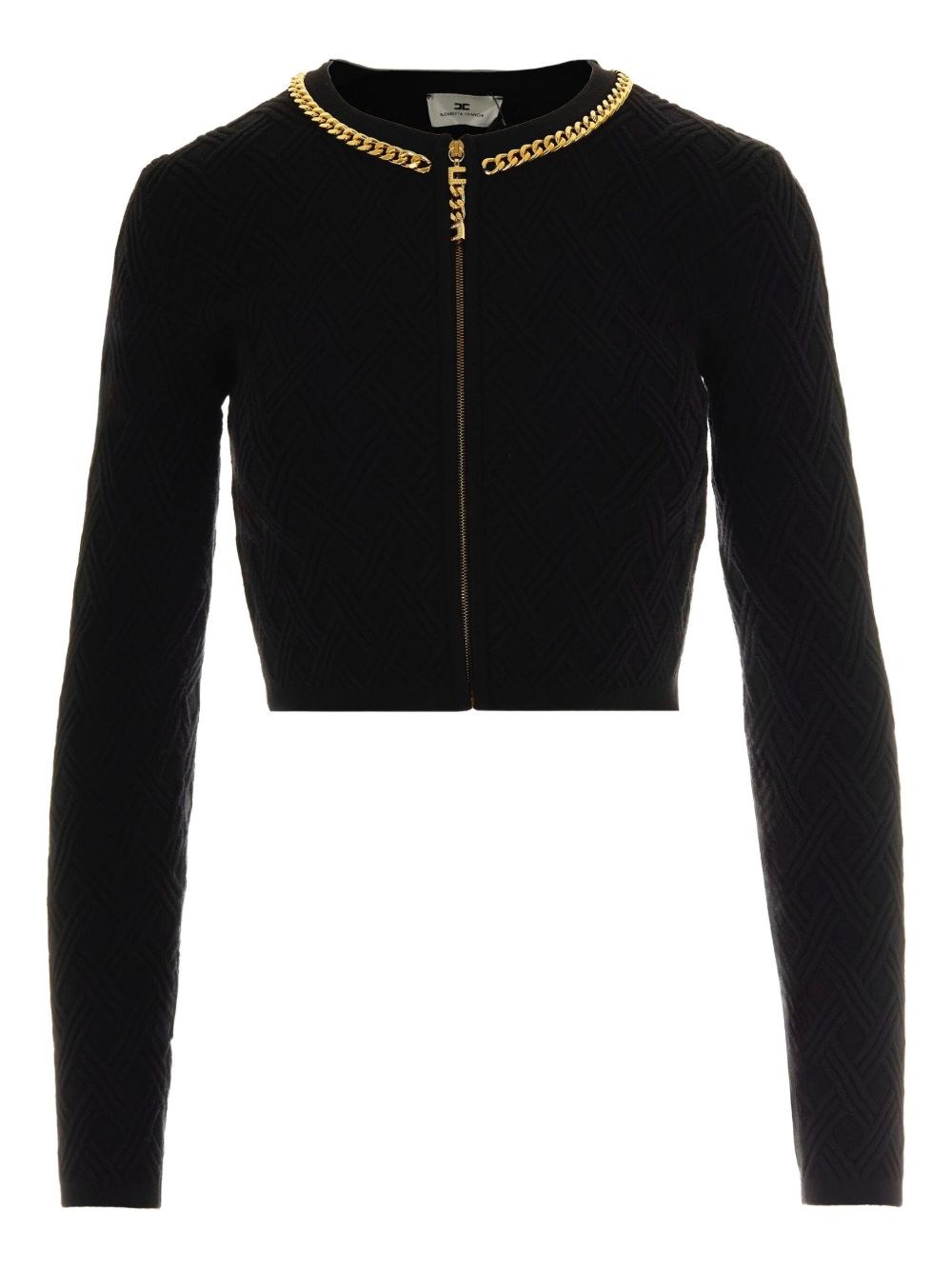 Elisabetta Franchi Cardigan In Maglia A Rombi Con Dettaglio Gioiello Nero In Black