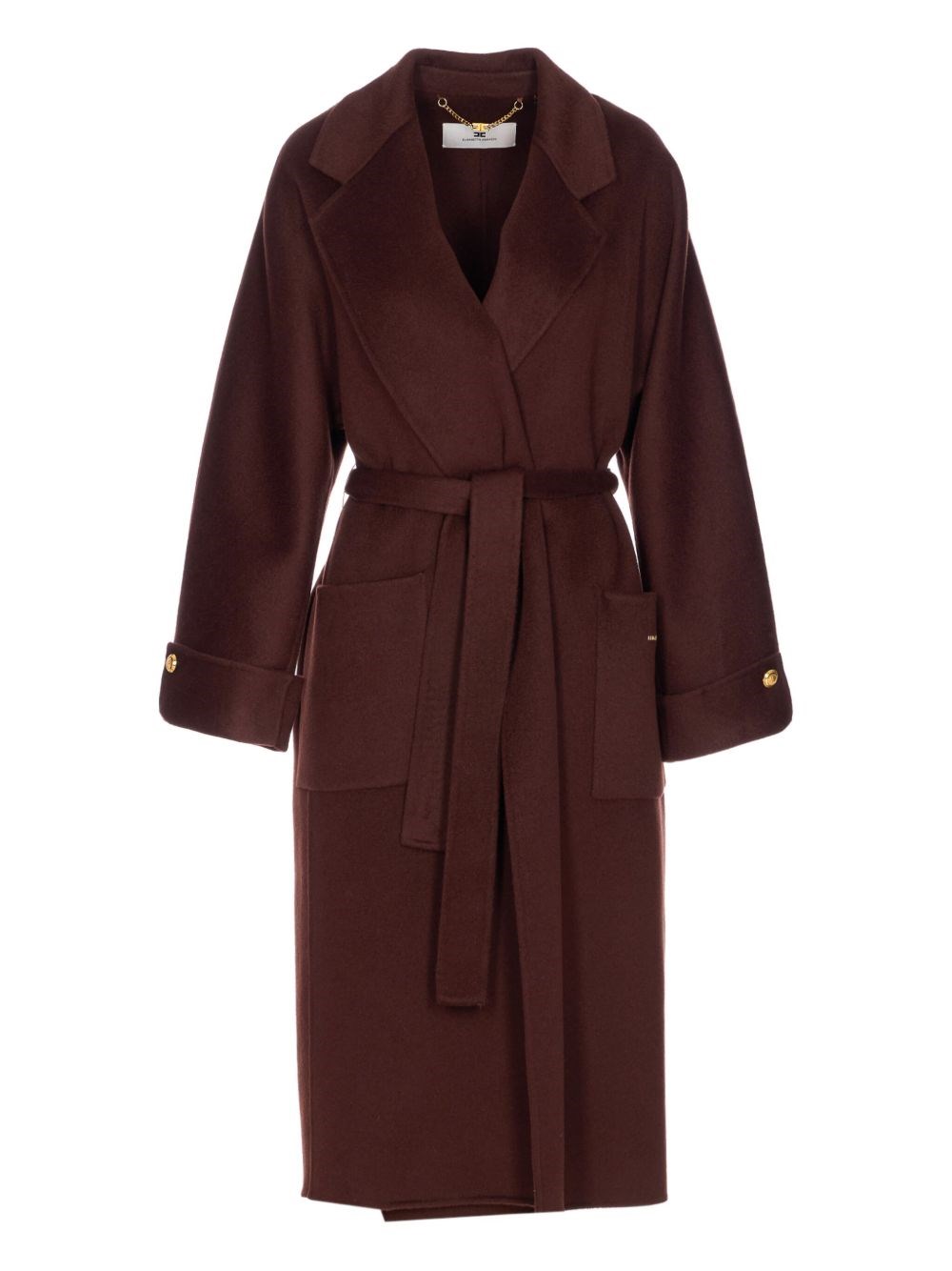 Elisabetta Franchi Wool Belted Coat In Burgundy