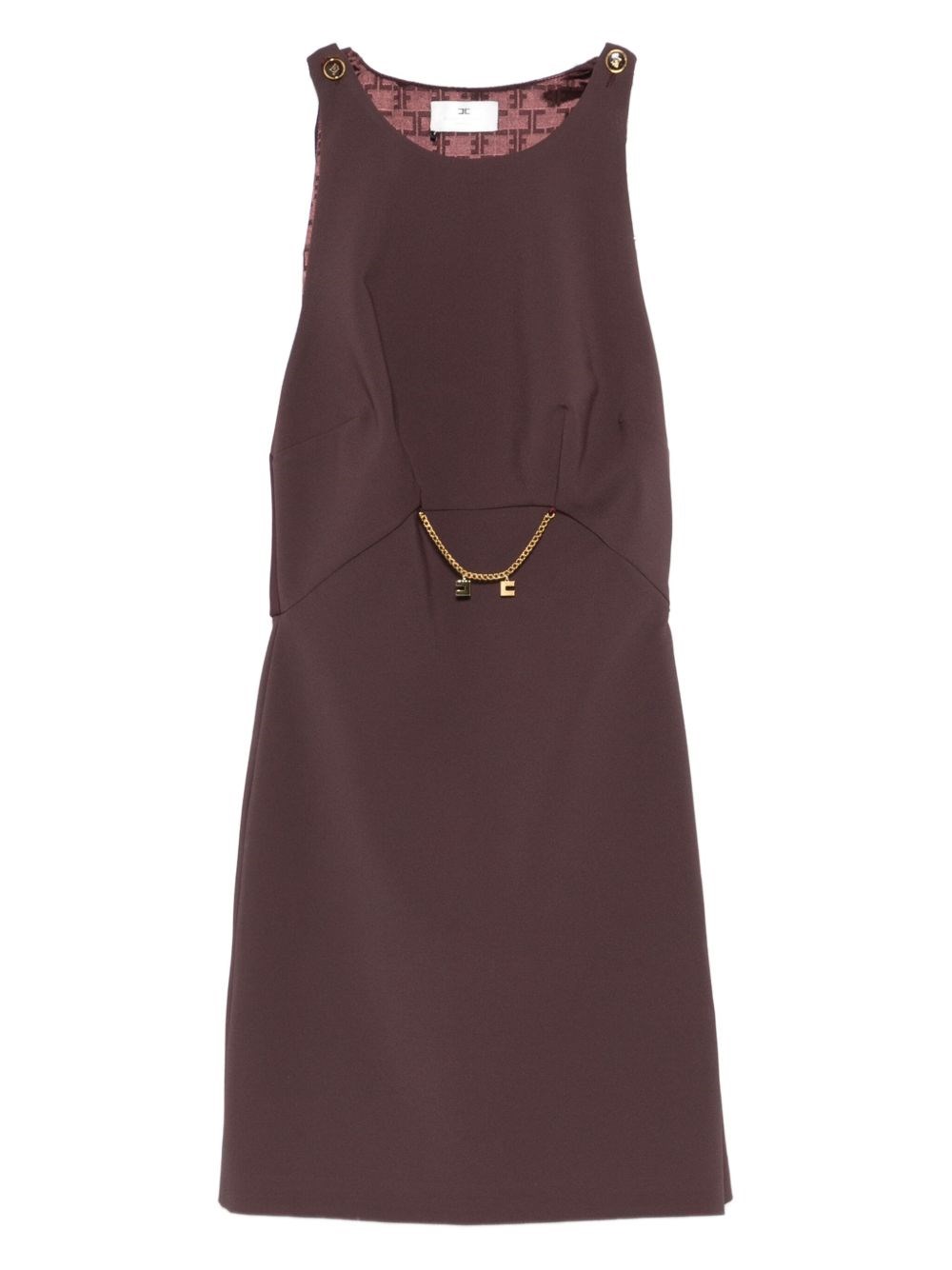 Elisabetta Franchi Bordeaux Sleeveless Dress With Chain Decoration On The Front In Fabric Woman In Red