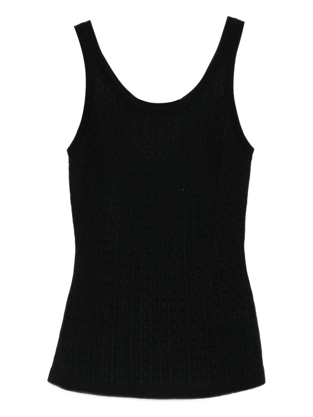 Elisabetta Franchi Fitted Scoop Neck Sleeveless Textured Top In Black