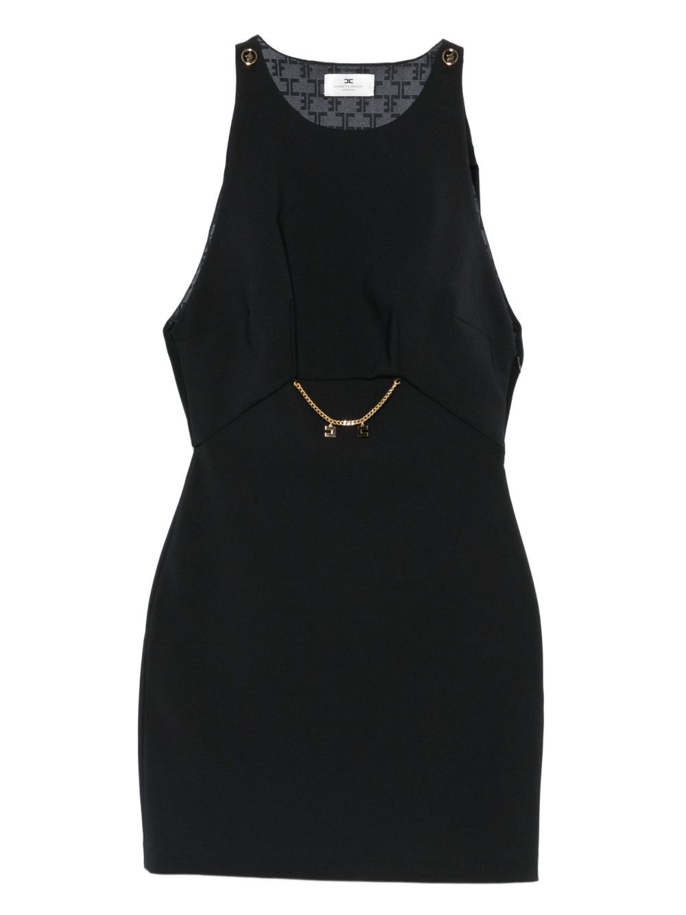 Elisabetta Franchi Sleeveless Round Neck Mini Fitted Chain Dress In Black