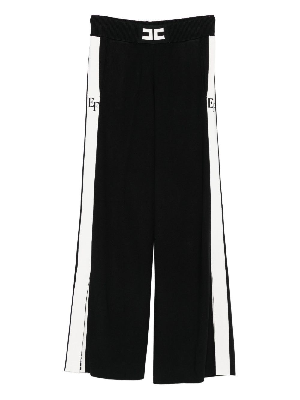 Elisabetta Franchi Palazzo Trousers With Shiny Side Bands In Black