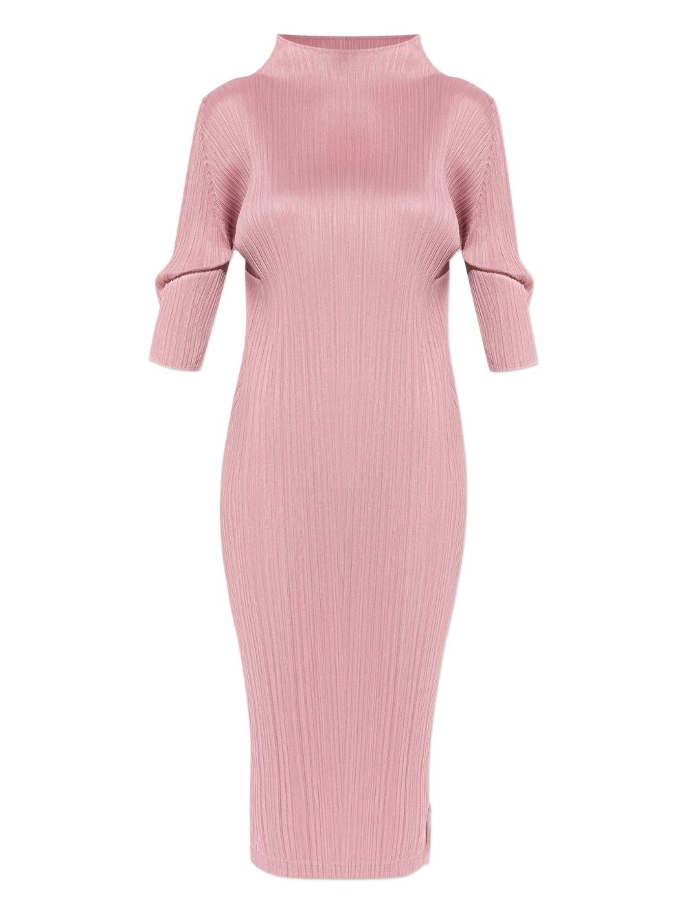 Issey Miyake Pleated Funnel-neck Midi Dress In Pink