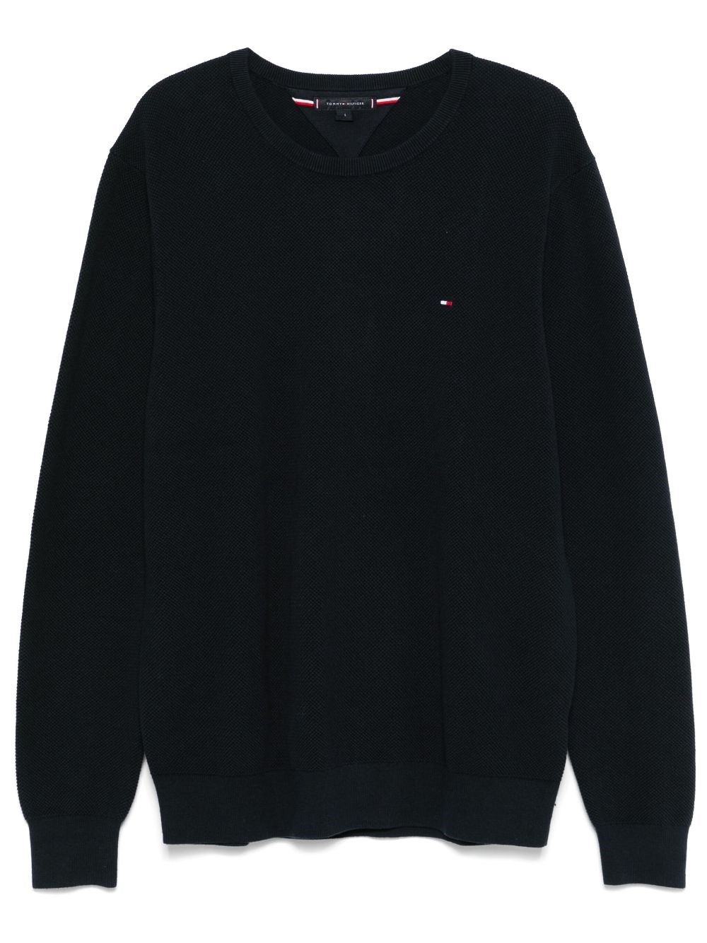 Tommy Hilfiger Crew Neck Cotton Sweater With Long Sleeves In Black
