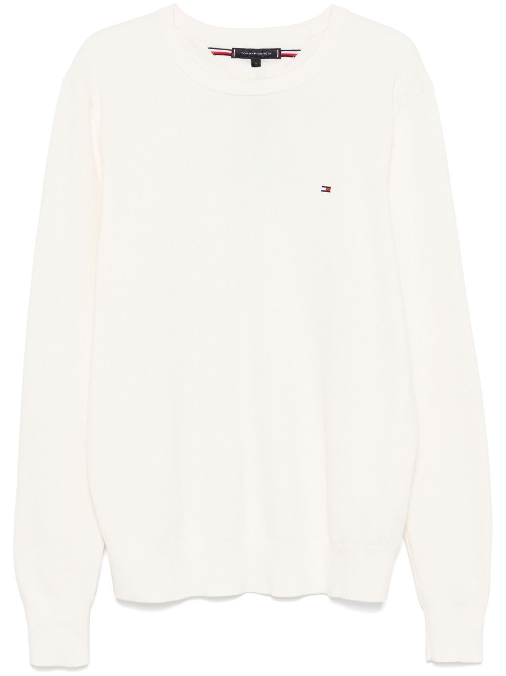 Tommy Hilfiger Crew Neck Cotton Sweater With Ribbed Cuffs In White