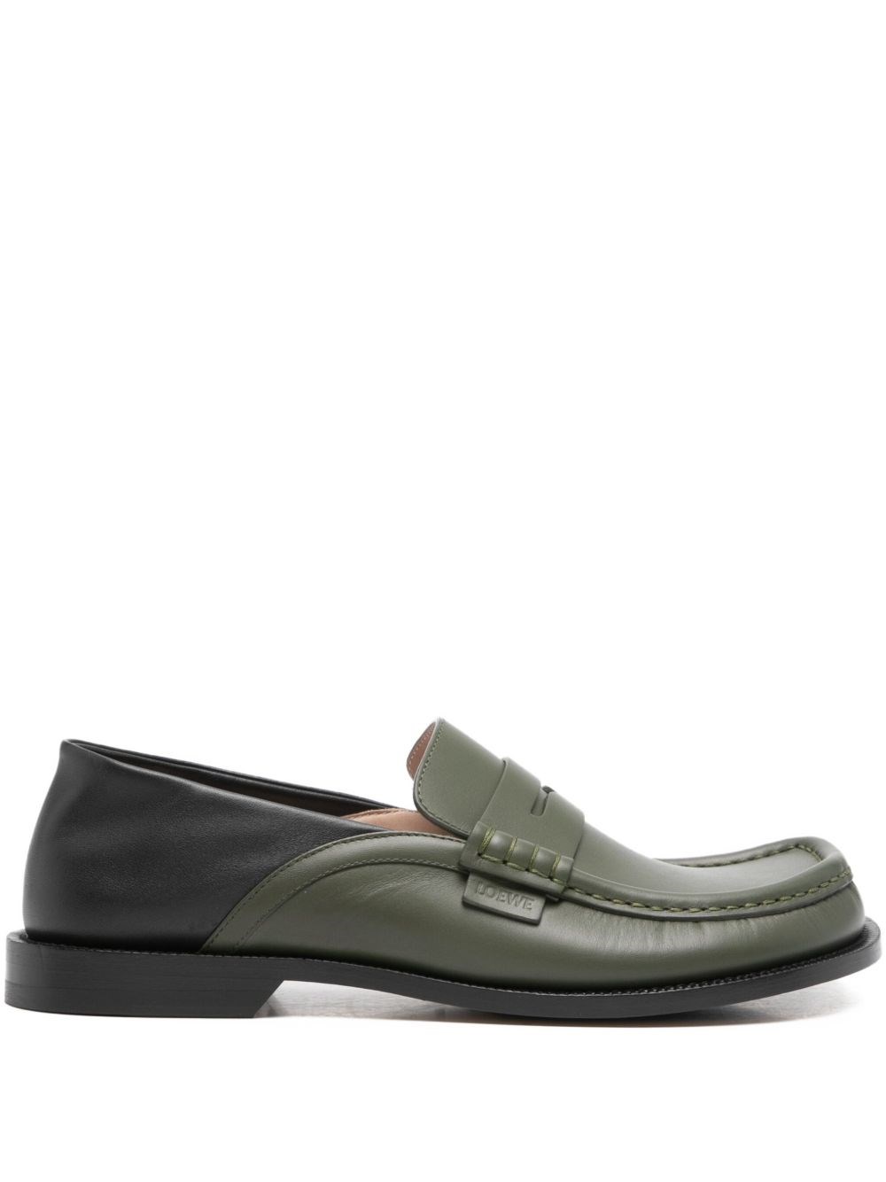 Loewe Men Two-tone Leather Campo Flap Loafers In Green