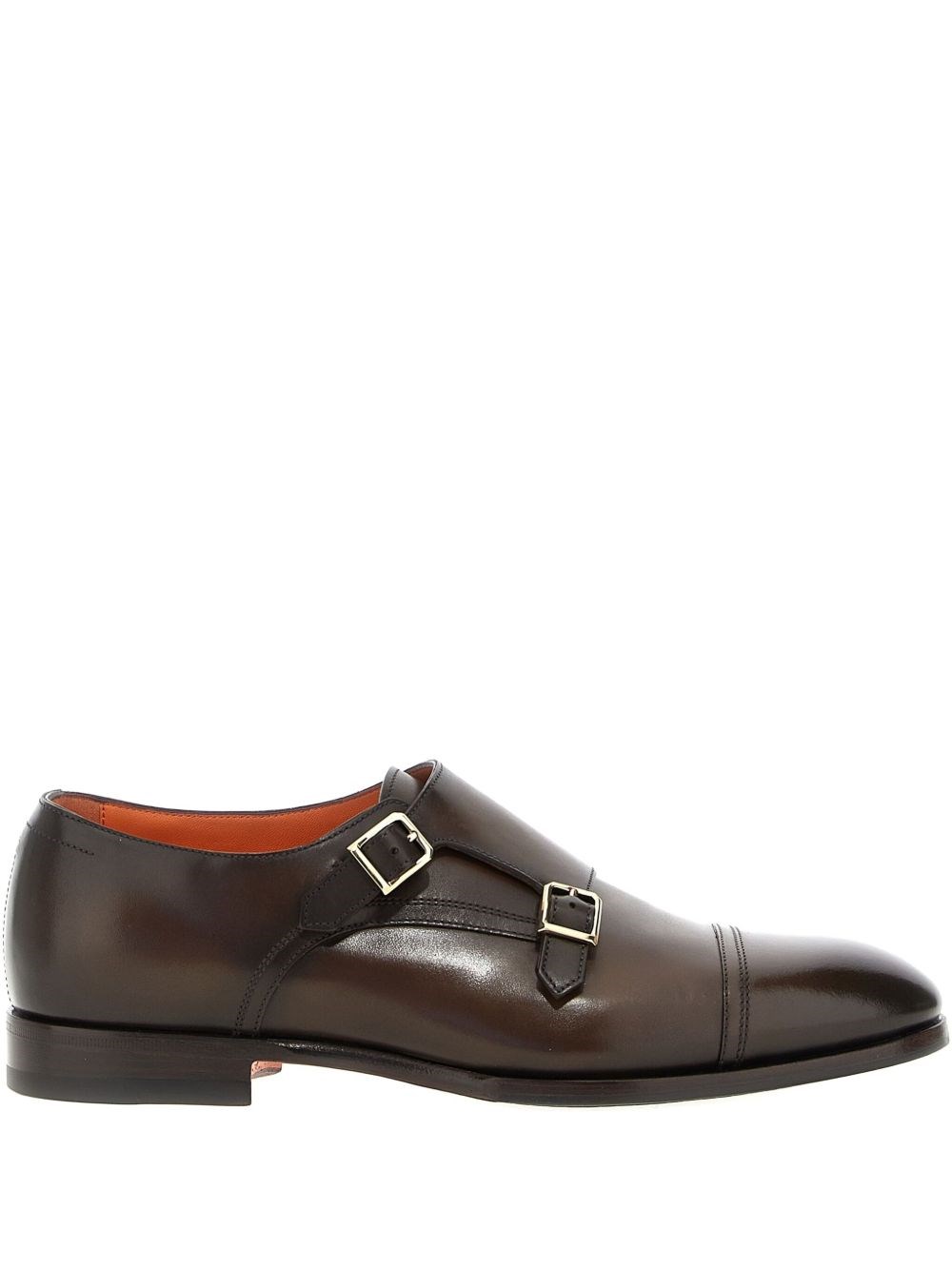 Santoni Double Buckle Moccasin In Brown Leather In Brown