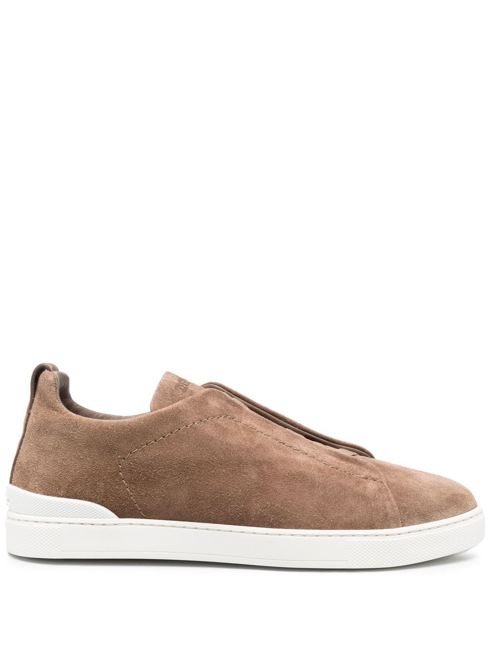 Zegna Neutral Triple Stitch Suede Sneakers In Neutrals