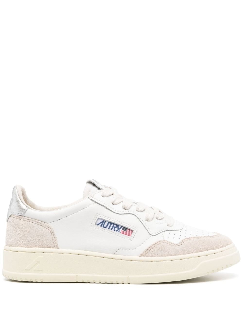 Autry Medalist Low Leather Low-top Sneakers With Suede Inserts In Silver