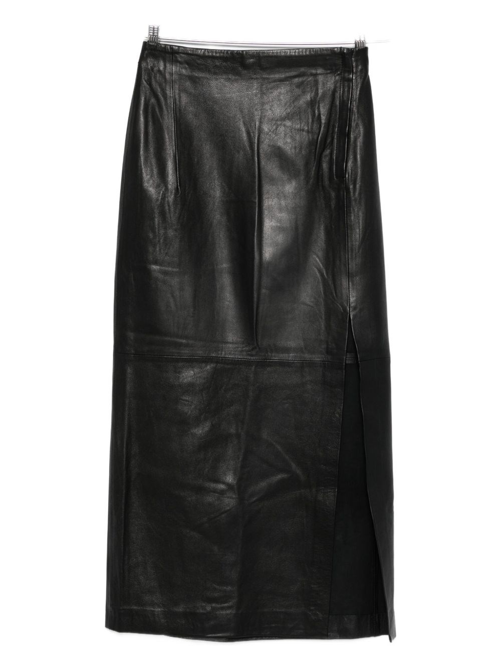 Alysi Leather Midi Skirt In Black