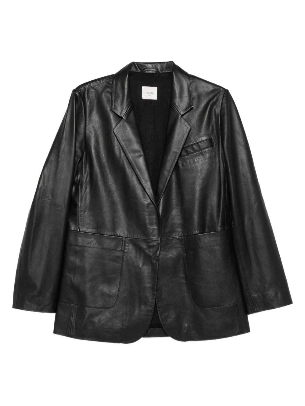 Alysi Notched Lapel Leather Jacket In Black
