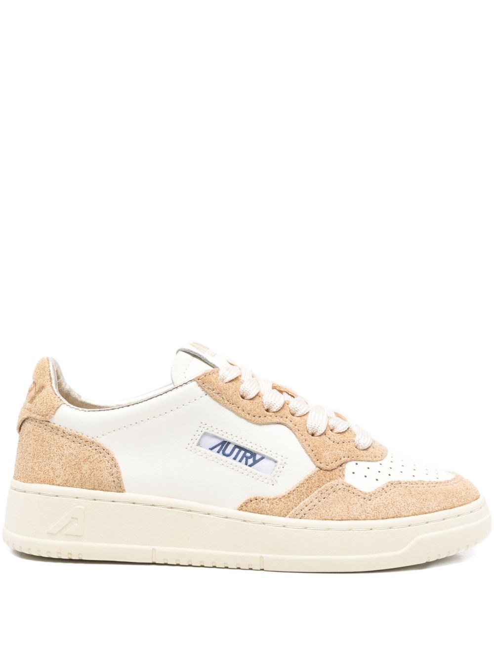 Autry 'medalis Low' Sneakers In White Leather With Sand Suede Inserts In Brown