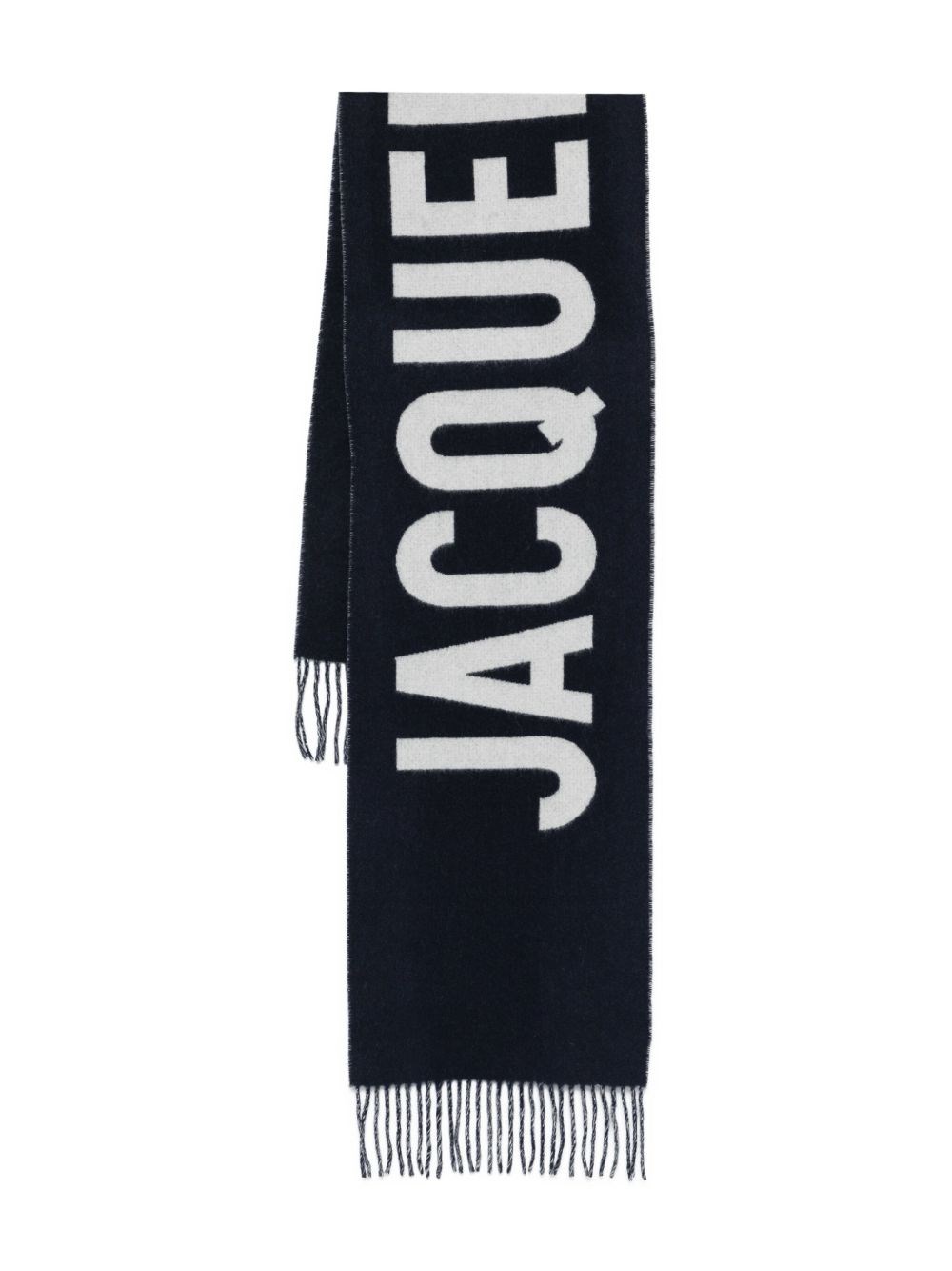 Jacquemus Fringed Wool Rectangular Scarf In Blue