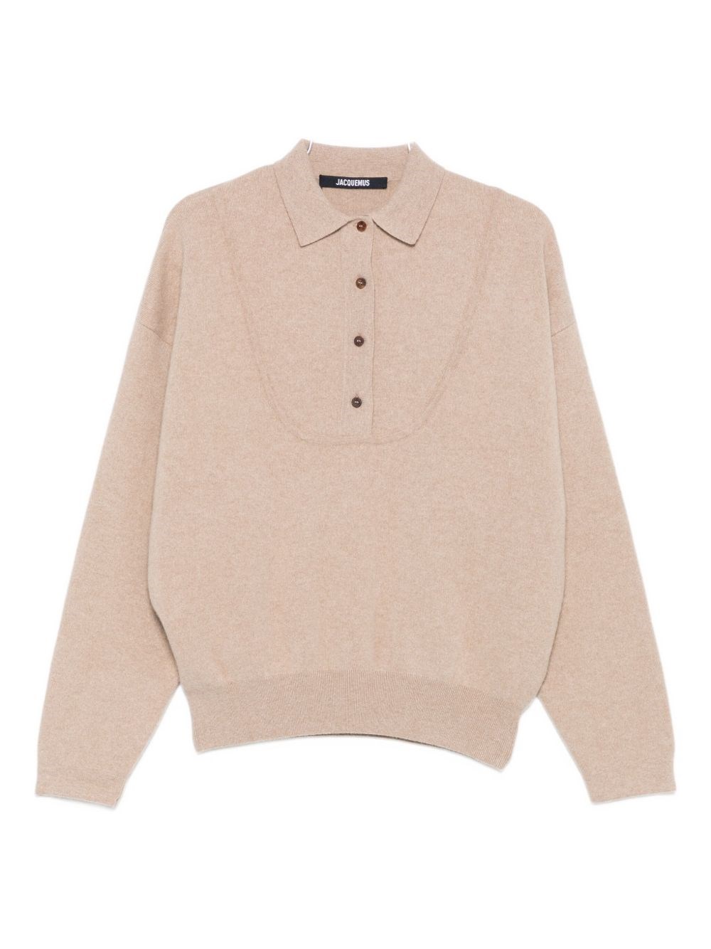 Jacquemus Polo Collar Knitwear With Ribbed Cuffs And Hem In Neutral