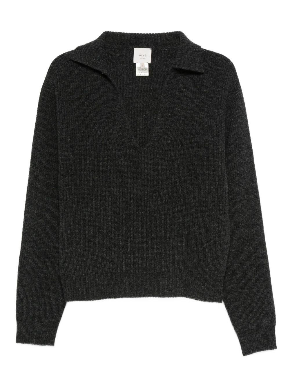 Alysi Grey Ribbed Collared Sweater In Animal Print